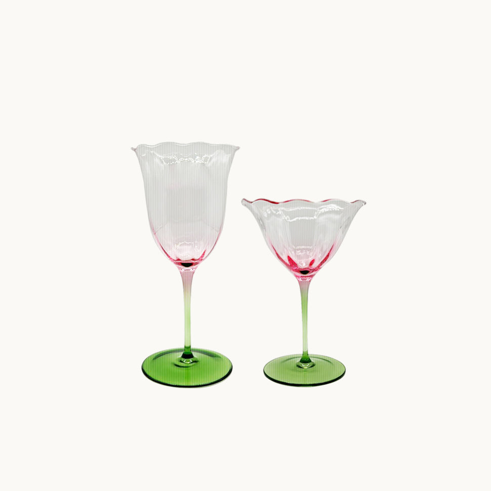 Lily pink and green water glass (set of 4)