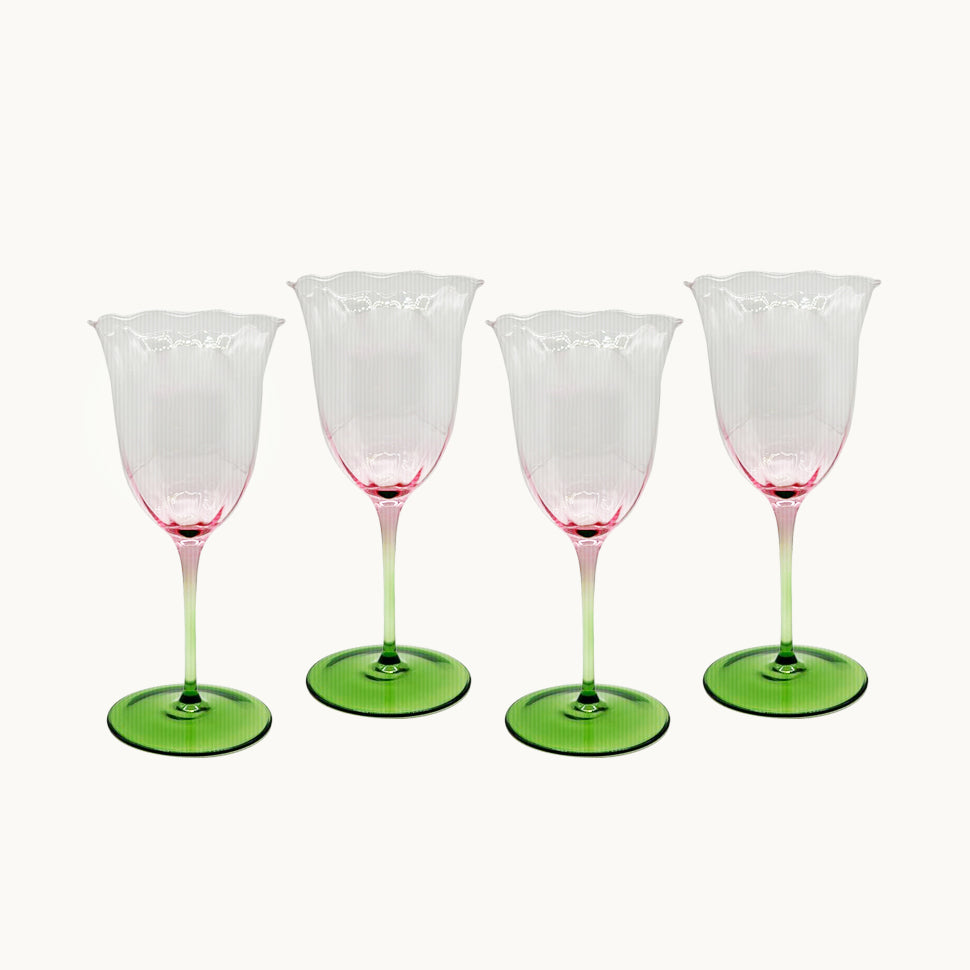 Lily pink and green water glass (set of 4)