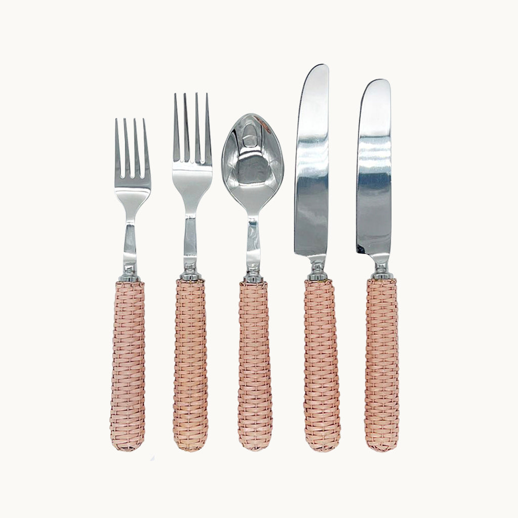Rattan pink cutlery (set of 5)