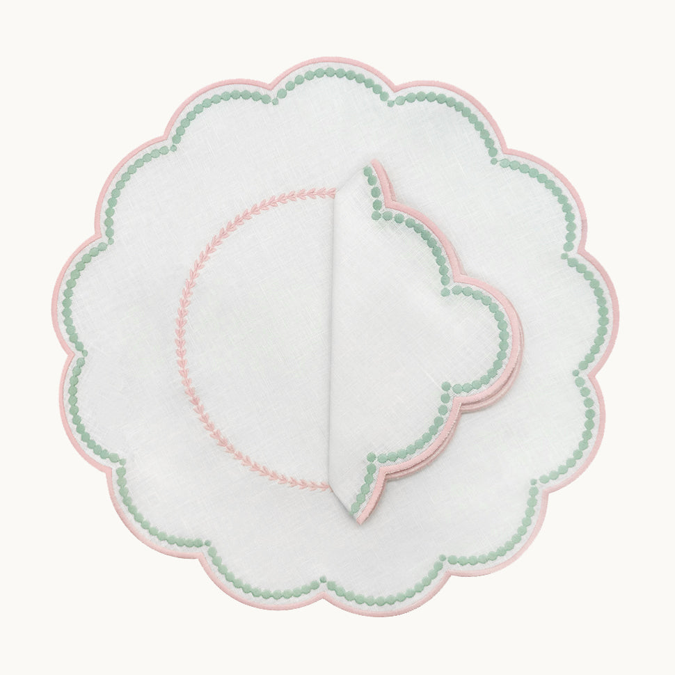lilibeth white/pink and green placemat SET OF 4