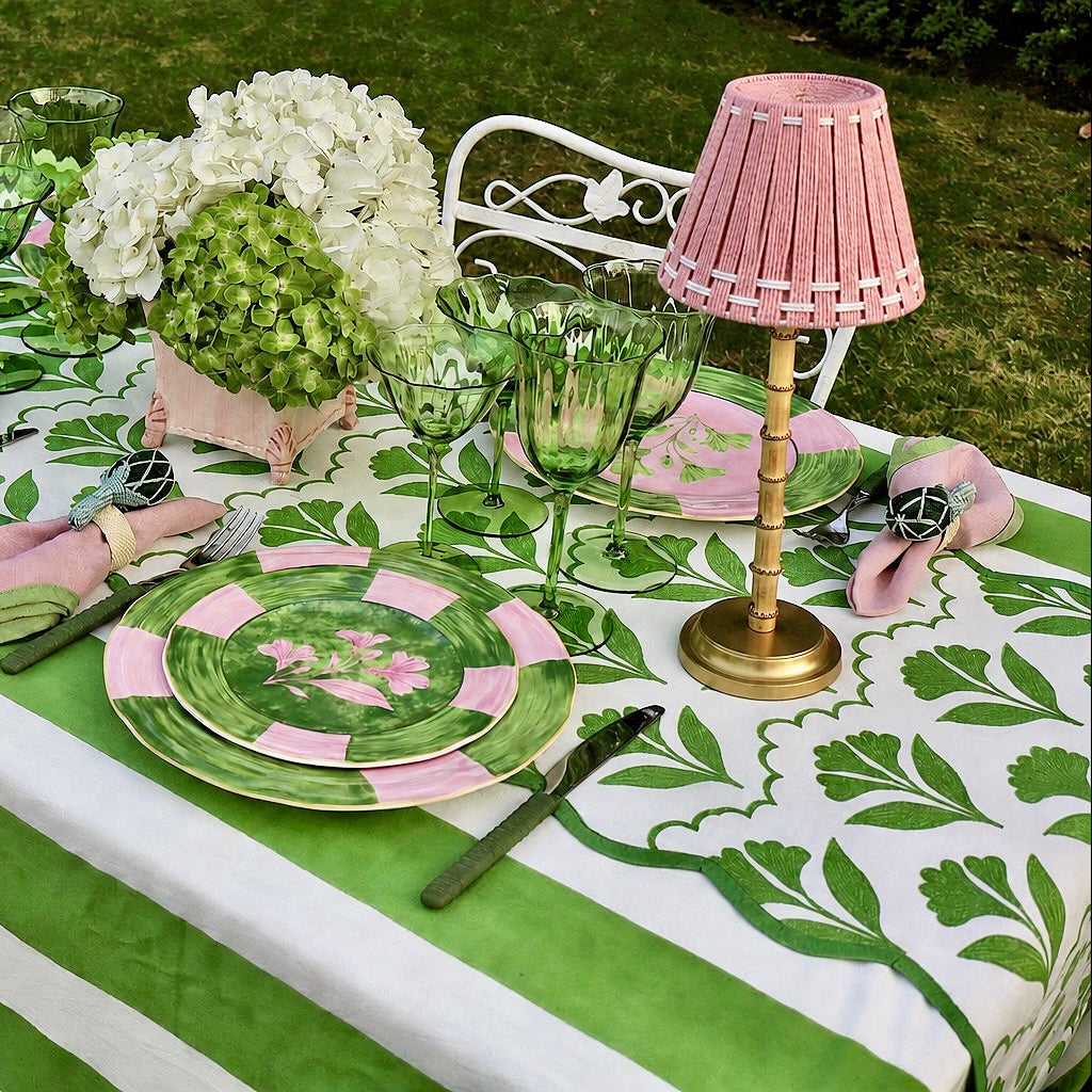 Setting a Spring Tablescape with block print linens