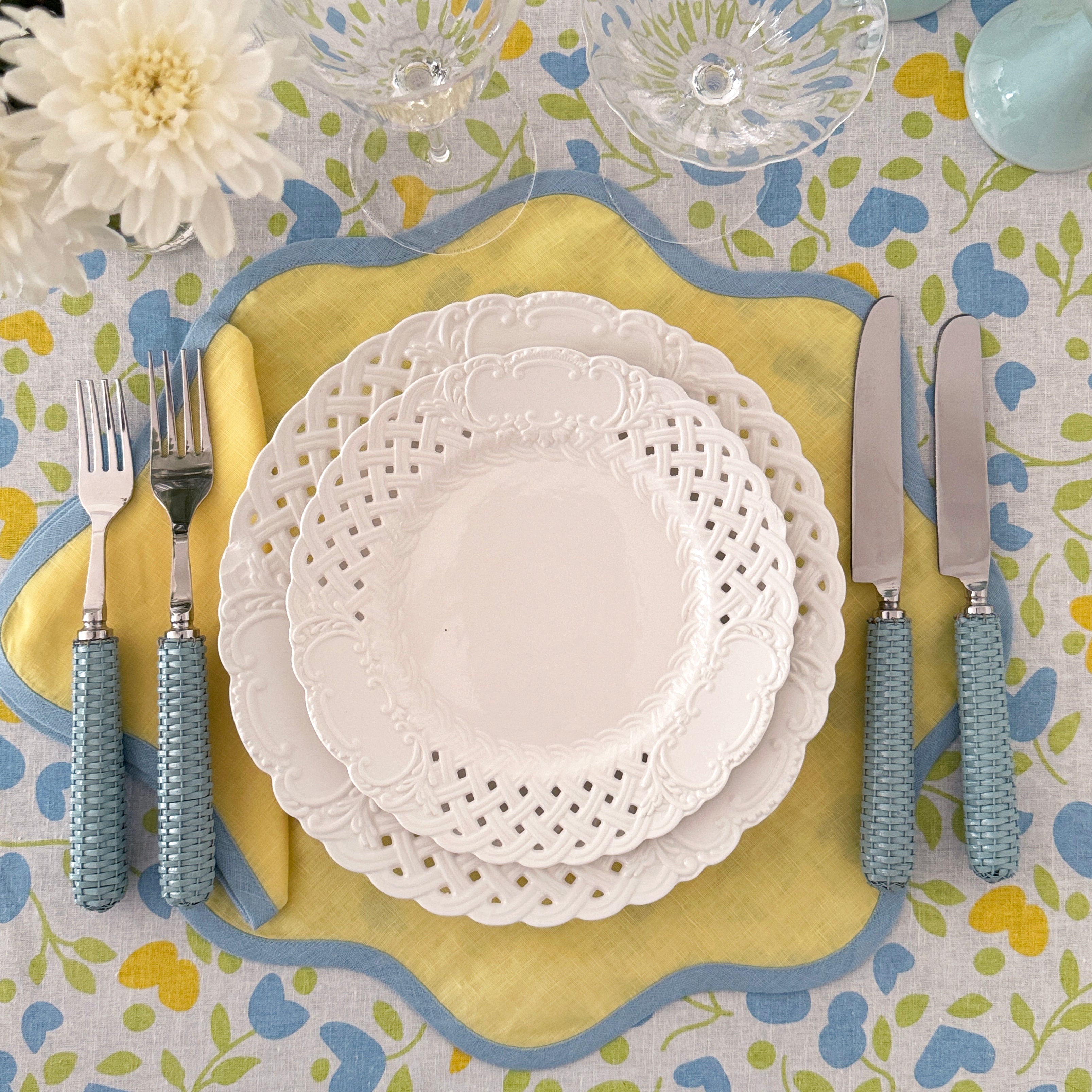 Sarah blue linen tablecloth