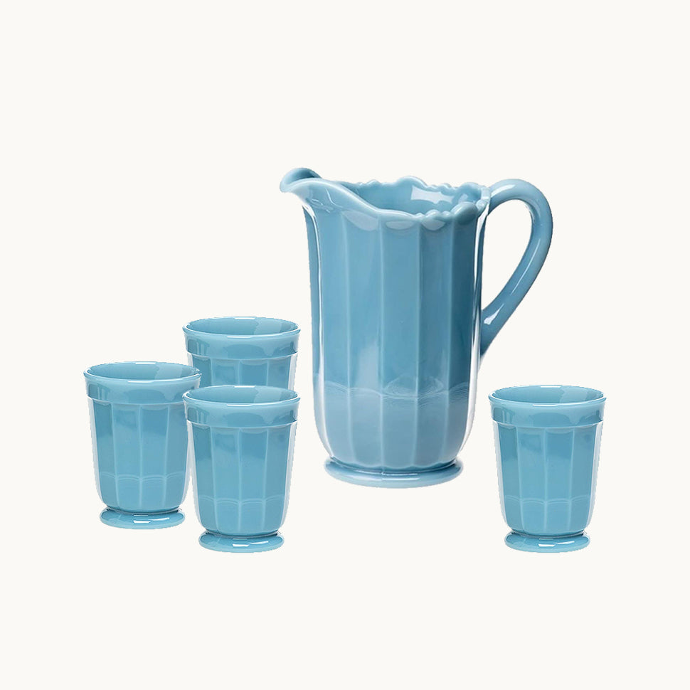 Peloshka blue glasses and jug set ( 5 pieces)