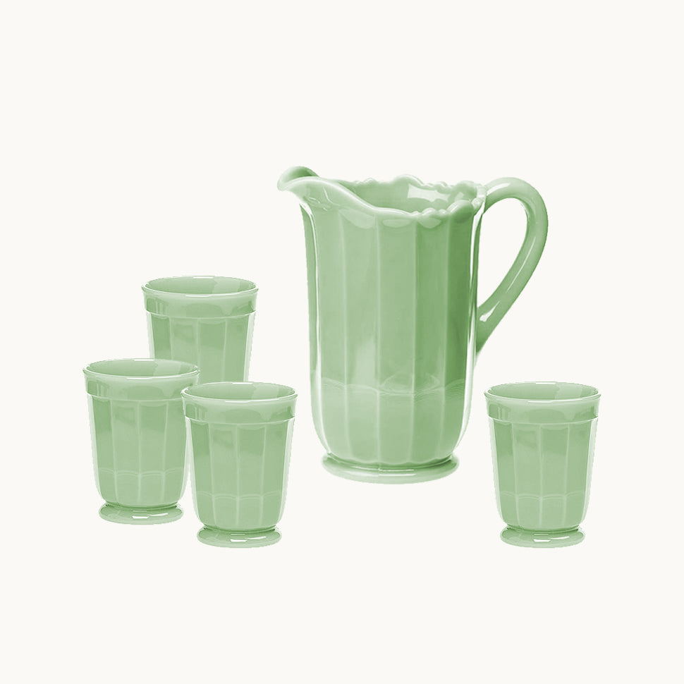 Peloshka green glasses and jug set (5 pieces)