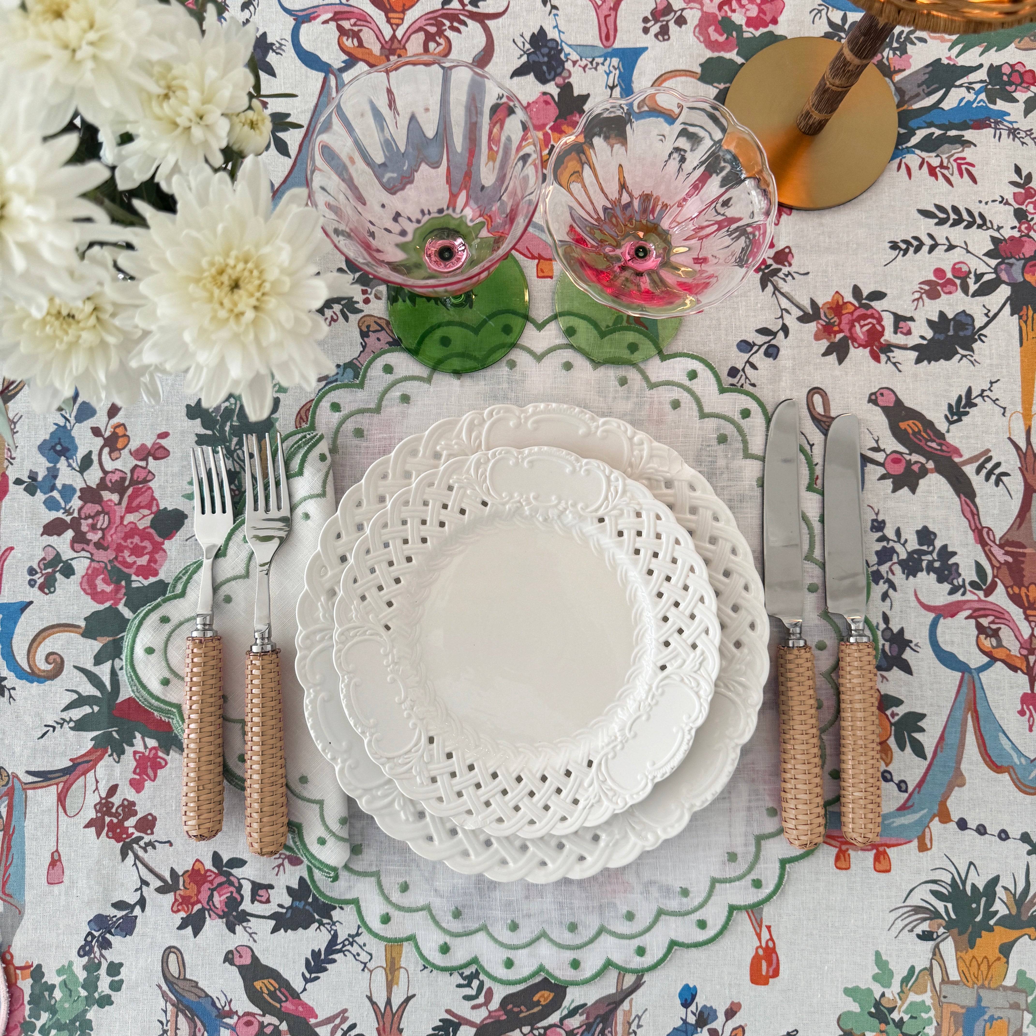 Pink toile tablecloth